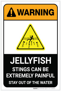 Warning: Jellyfish Stings Can Be Painful Stay Out Of Water with Icon Portrait  - Label